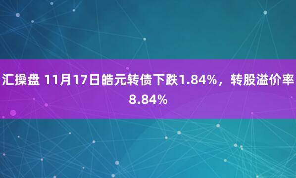 汇操盘 11月17日皓元转债下跌1.84%,转股溢价率8.84%