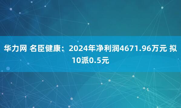 华力网 名臣健康：2024年净利润4671.96万元 拟10派0.5元