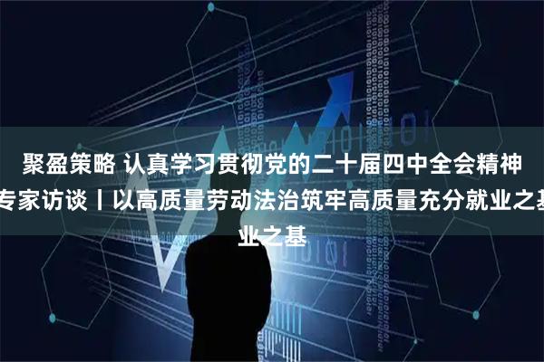 聚盈策略 认真学习贯彻党的二十届四中全会精神·专家访谈丨以高质量劳动法治筑牢高质量充分就业之基