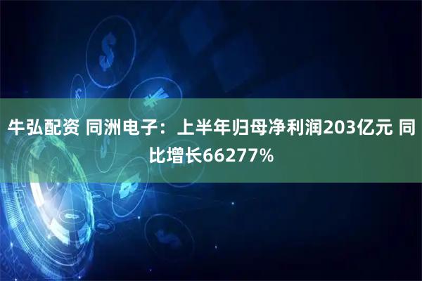 牛弘配资 同洲电子:上半年归母净利润203亿元 同比增长66277%